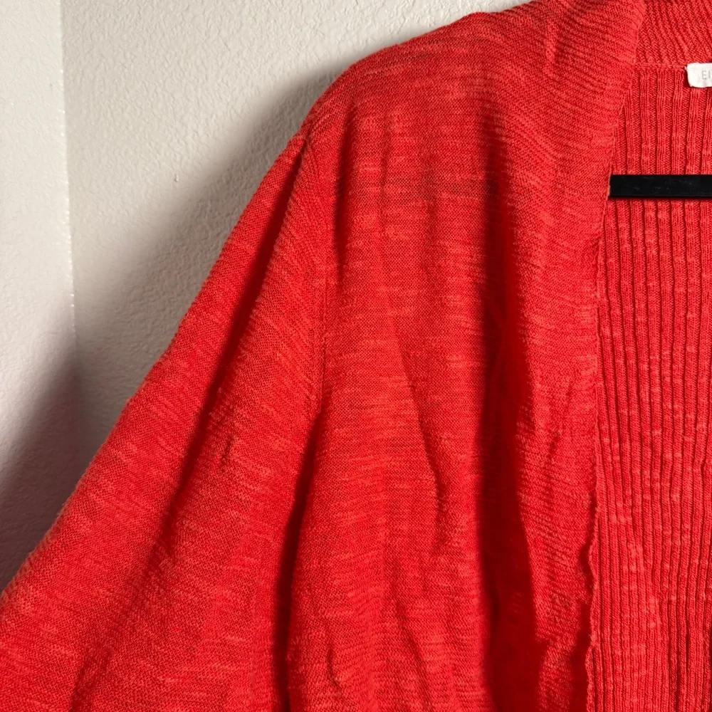Eileen Fisher Sz L Women's Open‎ Front Cardigan Sweater Linen Cotton Blend Coral
